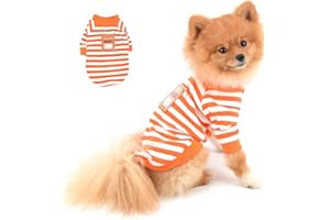SELMAI Camisa Perro Verano para Perros Pequeños Algodón Cómodas Camisetas de Rayas para Gatos Mangas Cortas Polo Chaleco tee Transpirable Ropa para Chihuahua Mascotas Yorkshire Uso Diario Naranja XXL