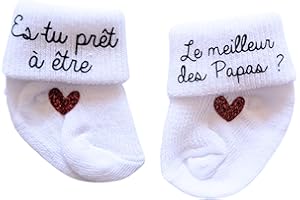 HANDMADE Chaussettes pour bébé d'annonce de grossesse au futur papa - thème le meilleur des papas (Petits coeurs rouges)
