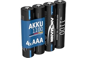 ANSMANN Akku AAA 1100mAh NiMH 1,2V - Micro AAA Batterien wiederaufladbar, hohe Kapazität ideal für hohen Strombedarf wie ferngesteuerte Fahrzeuge, Mikrofon, Elektronische Instrumente (4 Stück)
