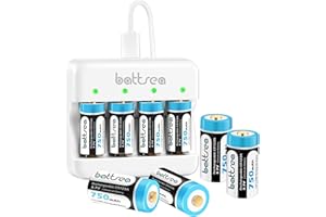 Battsea 123A Rechargeable Lithium Battery 8 Pack 750mAh with Fast Charger for Arlo Camera VMC3030 VMK3200 VMS3230 VMS3330 VMS3430 VMS3530 Flashlights Microphone Smoke Detector