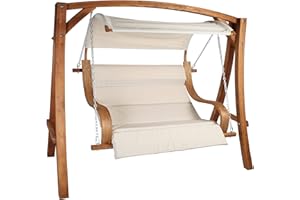 ‎VANVILLA vanvilla Hollywoodschaukel ALBARELLA Gartenschaukel aus Lärche Holzfarbe Teak/Stoff Khaki Holzschaukel Lärchenholz