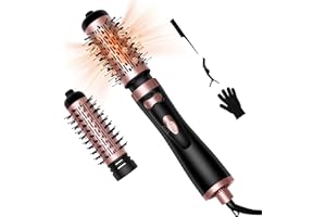 OKWRAP Spazzola rotante ad aria calda con 2 accessori per asciugare, lisciare, modellare e per volume, spazzola rotonda Rotating Thermal Brush Ionen Technology per effetto anti-crespe