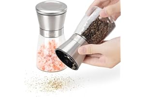 H&S Set Moulin a Poivre et Sel - Salière et Poivrière pour Cuisine avec en Verre et Tête en Inox - Moulin Manuel Facile à Remplir avec Plusieurs Niveaux de Broyage Réglables