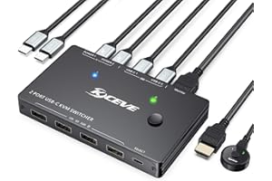 USB C KVM Switch 4K@60Hz, MLEEDA USB-C KVM Switches for 2 Laptops Share 1 Monitor and 4 USB2.0 Devices, 80W Charging for Laptop,Compatible with Windows and Mac OS,Wired Remote and 3 Cables Included