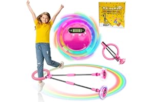 TZEKING 2025 Nueva Mejora Bola De Salto De Tobillo,Anillo de Salto Intermitente,Plegable Anillo de Salto Intermitente Colorida,Colorida Flash Bola de Salto,con Conteo de Tiempo (Rosa)