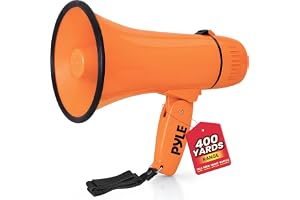 Pyle 20W Megaphone Bullhorn - Portable, Automatic Siren & Adjustable Volume,Projection Range Up to 400 Square Yards, Aux Inpu
