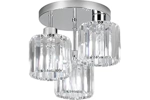 WILON Ceiling Light 3 Lights, Modern Light Shade Crystal Light Fitting, Semi Flush Chandelier Lampshade, E27 Lighting Fixture for Living Room Bedroom Hallway Dining Room Foyer Chrome