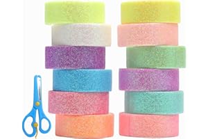 TMZELOA Washi Tape Set Glitter 12 rollos de cinta adhesiva colorida cinta adhesiva brillante con tijeras cinta decorativa colorida cinta adhesiva para manualidades DIY Bullet Scrapbooking Bullet