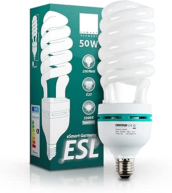 eSmart Germany Schnellstart-Energiesparlampe 50 W (200 W) E27 Tageslicht-/Kaltwei&szlig; (5.500 K) Durchmesser: 72 mm/Gesamtl&auml;nge: 235 mm