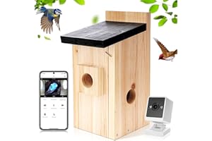 Ideashop Smart Birdhouse with 3MP Camera Wireless, 13" H Hanging Wooden Bird House Box for Outside, Outdoor Bird Nest Camera for Recording & Watching Birds, Gifts for Bird Lovers