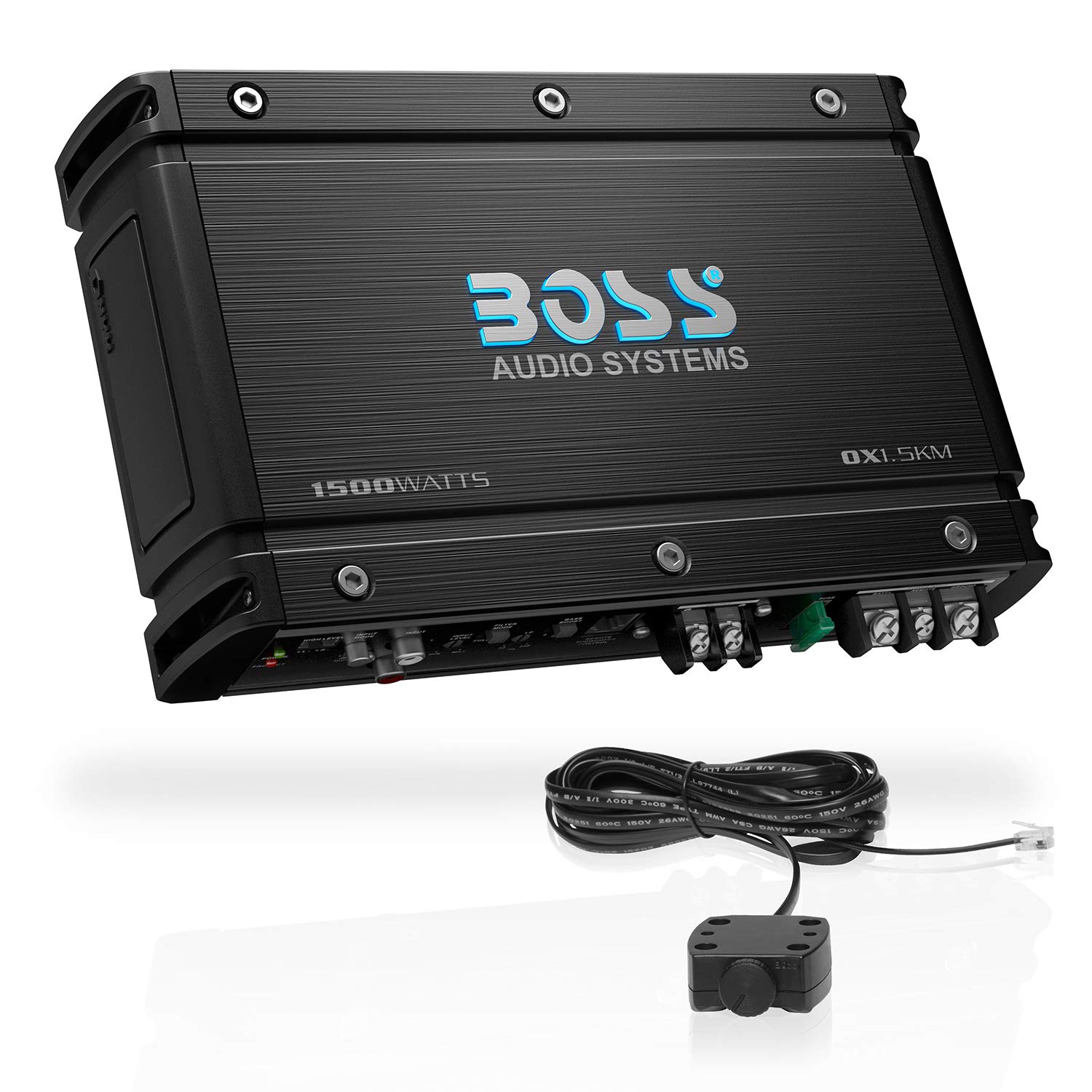 BOSS Audio Systems OX1.5KM Onyx Series Car Audio Subwoofer Amplifier – 1500 High Output, Class A/B, 2/4 Ohm, Low/High Level Inputs, Low Pass Crossover, MOSFET Power, Monoblock, Full Range