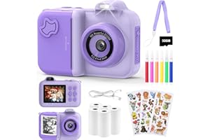 JOJOEGO Appareil Photo Instantané Enfant, 2.4" Écran 12 MP Appareil Photo Numérique Enfant 5 Roll Papier d'impression, Carte 32GB, Mode Selfie, 1080P HD Video, Cadeau Jouet pour Filles Garçon 3-14 Ans, Violet