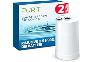 PURIT Filtri Compatibili Brita On Tap (600 L / 4 mesi) Cartuccia per Brita V-MF Riduce: cloro, PFAS, 99,99% dei batteri (2 Pezzi)