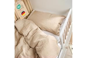 ‎LALENI Laleni Kinderbettwäsche 100x135 cm aus Baumwolle - Musselin Bettwäsche Kinder 100 x 135 cm + Kissenbezug 40x60 cm - Oeko-TEX zertifizierte Bettwäsche Taupe - Kinderbettwäsche Set 100x135 cm