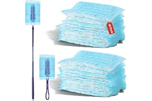 FFTANXS 40 Pezzi Per swiffer piumini con 2 Manico,Piumini per swiffer,Piumini cattura polvere,Per swiffer duster ricariche,monouso per swiffer piumini catturapolvere per scuola, ufficio, casa