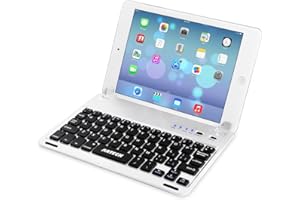 Arteck Ultra-Thin Apple iPad Mini Bluetooth Keyboard Folio Case Cover with Built-In Stand Groove for Apple iPad Mini 3/2 / 1 / iPad Mini with Retina Display with 130 Degree Swivel Rotating Silver