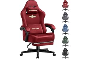 GTPLAYER Fabric Gaming Chair, Ergonomic Computer Chair with Footrest and Lumbar Support Height Adjustable Home Office with 360°-Swivel Seat and Headrest