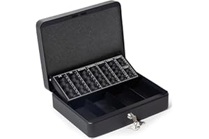 GREELUE Geldkassette mit münzzählbrett, 30x24x9 CM, Kasse Abschließbar, Cash Box Groß, Spardose, Geld organizer (Schwarz-30cm)