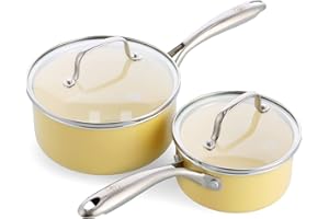 GreenLife, Artizan 2 szt. Nieprzywierający ceramiczna Rondel Set, 14cm / 1.11L i 18cm / 2.13l, żółty