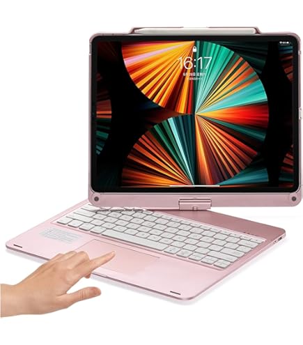 Étui Clavier Rotatif 360° Pour IPad Air 13 Et Pro 12.9 - Rétroéclairé 7 Couleurs, Pavé Tactile, Porte-crayon, Argent