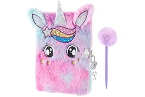 WERNNSAI Juego de Diario Secreto de Unicornio de Felpa - Diario de Viaje con Candado, Bloc de Notas Bolígrafos Llaveros Pulseras Cerraduras Llaves, para Niñas Material Escolar