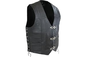 EURO STARS Gilet en cuir pour homme Biker en cuir avec boucles, gilet en cuir de vache, gilet de club, gilet de motard en cuir, veste en cuir, veste en cuir, chapeau
