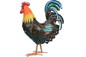 AOFOX Cock Statue décoration de Jardin, intérieur métal Poulet Sculpture Cour extérieure Ferme Cour pelouse arrière - Cour Home Decor Art (Le Brun)