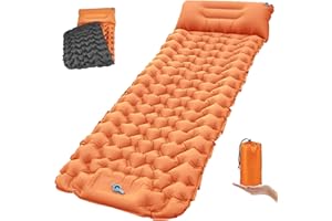 TENQUAN Camping Mat 9CM Thick Self Inflating Camping Mat with Built-in Foot Pump Pillow Ultralight Waterproof Camping Mattress Camping Bed Sleeping Mat for Travel Backpacking Trekking Hiking (Orange)