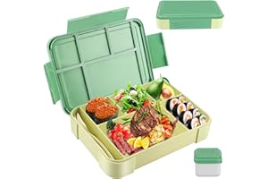 Litimkat Fiambrera para niños con 1330 ml lonchera a prueba de fugas con compartimentos, lonchera de viaje, adecuada para adultos, niñas y niños, apta para microondas/lavavajillas (verde)