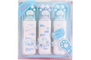 VALICAER Zestaw 3 kolorowych zakreślaczy do tekstów, pastelowe flamastry do tekstu, śliczny kot, pazur, markery z końcówką dłutową, estetyczne markery dla dzieci, uczniów, do dziennika, notatek (niebieski)