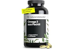 ‎NATURAL ELEMENTS natural elements Omega 3 – 365 Kapseln – 2000mg Fischöl pro Tagesdosis – mit EPA und DHA in Triglycerid-Form – Laborgeprüft, aufwendig aufgereinigt und aus nachhaltigem Fischfang