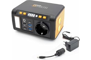 Mini estación de energía TX-205 de Technaxx - Power bank de 74 Wh 230 V con enchufe incorporado - Batería externa para portátil, teléfono móvil, mini nevera, etc., compatible con cargadores solares