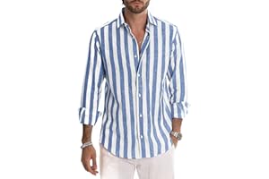 Meilicloth Men's Shirts Long Sleeve Striped Casual Shirt Button Down Regular Fit Tops, Long Lasting Comfort Top for Men