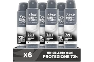 Dove Deodorante Dove Men + Care Invisible Dry Spray Advanced Care, Deodorante Uomo, con 1/4 Crema Idratante, Formula Idratante e Anti-Macchia, Protezione Fino a 72 Ore, 6 Pezzi da 150 ml