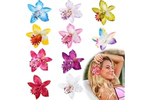 FANTASYON 10pcs Bohemian Flower Hair Clips, Artificial Tropical Flower Clip for Seaside Holiday, Wedding Party Bridal Hair Accessories, Hawaiian Beach Flower Hair Pins Clip for Women Girls(Style B)