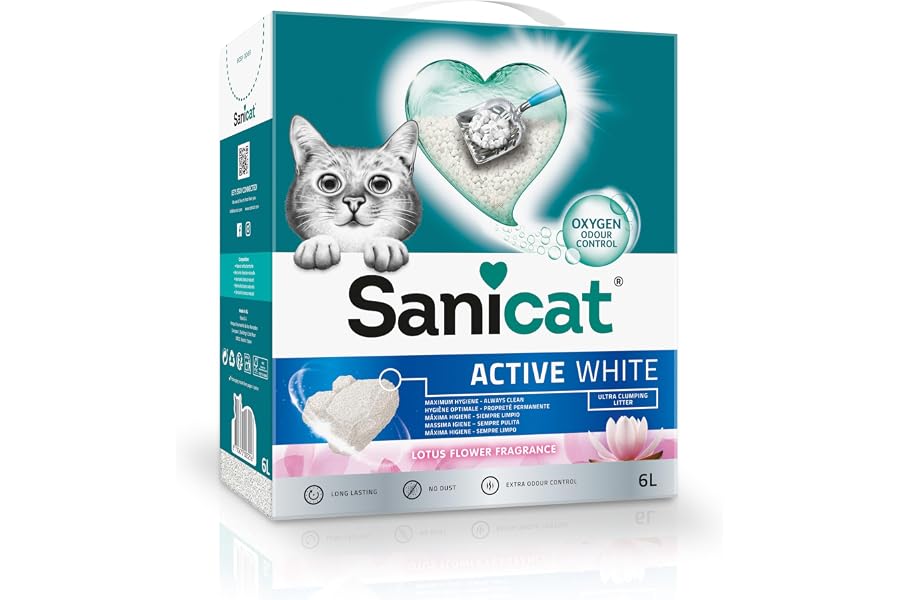 Sanicat - Arena Aglomerante Active White con Flor de Loto, Hecha de minerales naturales con control de olor garantizado, Abso