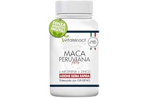 VITAMINACT Maca Peruviana Plus XXL Altissimo Dosaggio 10000.00 mcg al giorno - Potenziato con Ginseng + Arginina + Zinco + Vitamine B9, B6, B12, C - Made in Italia - Formula Innovativa