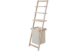 MENDLER Étagère Murale échelle de Salle de Bain HWC-B59, Panier à Linge, étagère en Bois de pin 152x41x35 cm, 39l