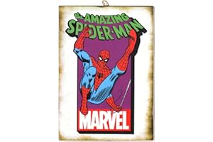 KUSTOM ART Quadro Quadretto Stile Vintage Serie Marvel Comics Amazing Spiderman Stampa su Legno - 18x25cm