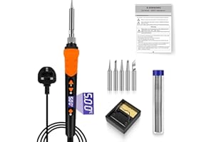 KERNOWO Soldering Irons Kit, 120W Soldering Kit 180℃-500℃ LCD Adjustable Temperature & Thermostatic Design, Soldering Gun Welding Kit with 5 Soldering Tips, Solder Wire, Stand