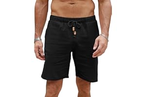 LVCBL Shorts et Bermudas Homme Short d'été léger en Lin pour Homme avec Poches M-3XL