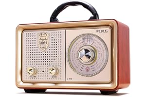 PRUNUS J-110 AM/FM/SW Retro Radio mit Bluetooth, Nostalgie Radio mit 3 Stromversorgungsoptionen, Gehäuse in Holzoptik, 5W-Lautsprecher mit Verbesserter Bass, Unterstützt USB/TF/AUX. Gold