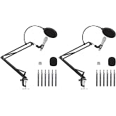 Amazon Basics Adjustable Microphone Arm with Pop Filter and Foam Windshield, Table Mount Clamp, 360° Rotation, Compatible wit