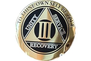 RECOVERYCHIP 3 Year AA Medallion Glossy Elegant Black Gold Silver Bi-Plate Sobriety Chip