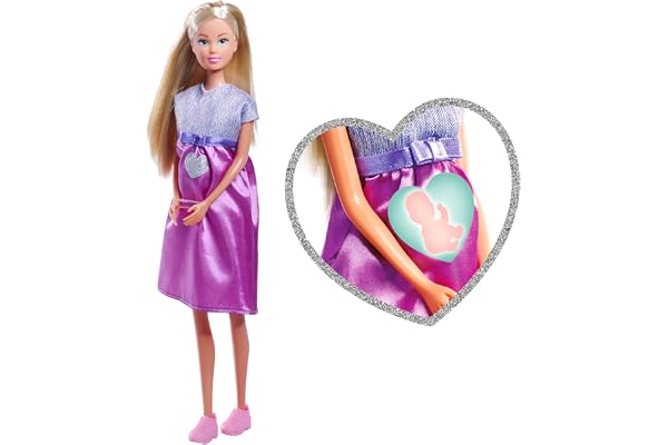 Simba Steffi Love Welcome Baby 29 cm – Gravida Steffi med barn, 12-delat tillbehörsset för rollspel, modedocka med babydocka