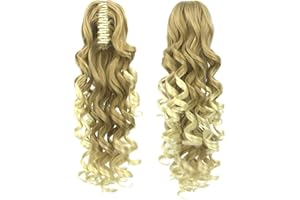 IMISSU Clip lunga coda di cavallo artiglio riccio sull'estensione dei capelli mandibola coda di cavallo pezzo di capelli per le donne (Ombre bionde)