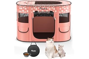 Pawaboo Gabbie per Animali Pieghevole, Recinto per Animali Domestici in Telo Oxford Impermeabile con Rete, Tenda da Gioco per Gatti Cani Cuccioli Portatile per Interno o Esterno, M, Fiori Rosa Chiaro