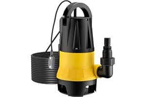 Wiltec Pompe immergée avec capteur de niveau d’eau – 400 W, 8500 l/h – Refoulement max. 5 m, profondeur max. 5 m – Thermorégulateur – Pompe submersible Eau sale