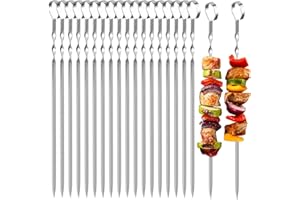 LKPUPKJ 20 Stück Grillspieße Edelstahl, Metall Spieße BBQ, Kebab Spieße aus Edelstahl, Lange Grillspieße Kebab Spieße, Flache Spieß Stöcke, BBQ Grillspieß für Grillpartys Freien und im Gar