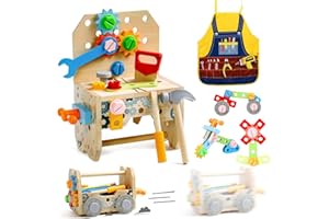 HIFUNTI Cassetta Attrezzi Bambini Giochi in Legno Giochi Bambini 2 Anni, Banco da Lavoro, Costruzioni per Bambini Giochi Interattivi Educativi Regalo Bimbo 2 3 4 Anni Attrezzi Giocattolo Bambini (52 Pezzi)